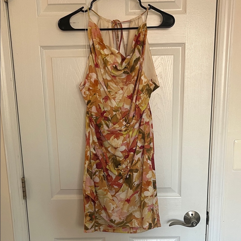 Significant Other Floral Cowl Neck Halter Dress